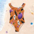 thumbnail image 1 of Girls Ruffle One Piece Swimsuit, Stretchy Fabric for Beach & Pool Activities Fun Halloween-themed Pattern, 1 of 8