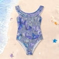 thumbnail image 1 of Girls Ruffle One Piece Swimsuit, Stretchy Fabric for Beach & Pool Activities Lovely Blue Butterflies, 1 of 8