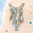 thumbnail image 1 of Girls Ruffle One Piece Swimsuit, Stretchy Fabric for Beach & Pool Activities Luxe Triangular Gradient, 1 of 8