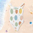thumbnail image 1 of Girls Ruffle One Piece Swimsuit, Stretchy Fabric for Beach & Pool Activities Pastel Basketball Doodle Pattern, 1 of 8