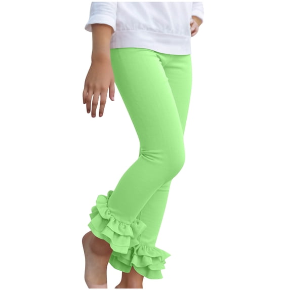 Girls' Ruffle Pants Lightweight Solid Color Elastic Waist Stretchy Ankle Length Pants Slim Fit Yoga Trousers