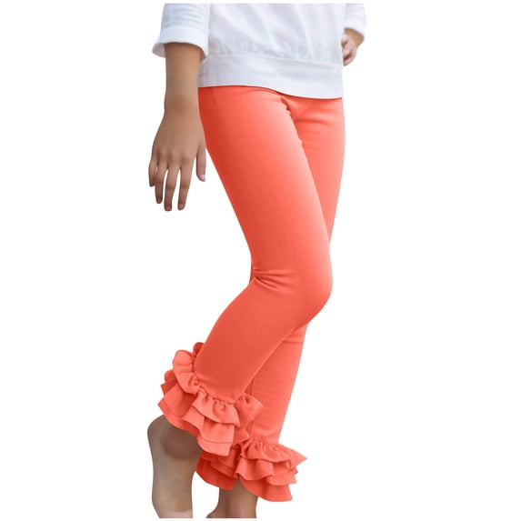 Girls' Ruffle Pants Lightweight Solid Color Elastic Waist Stretchy Ankle Length Pants Slim Fit Yoga Trousers