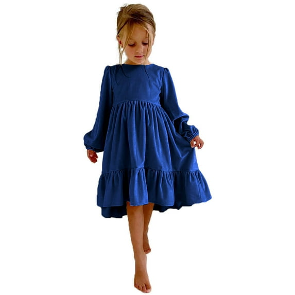 Girls Ruffle Princess Dress Long Sleeve Casual Dresses Party Midi Dress