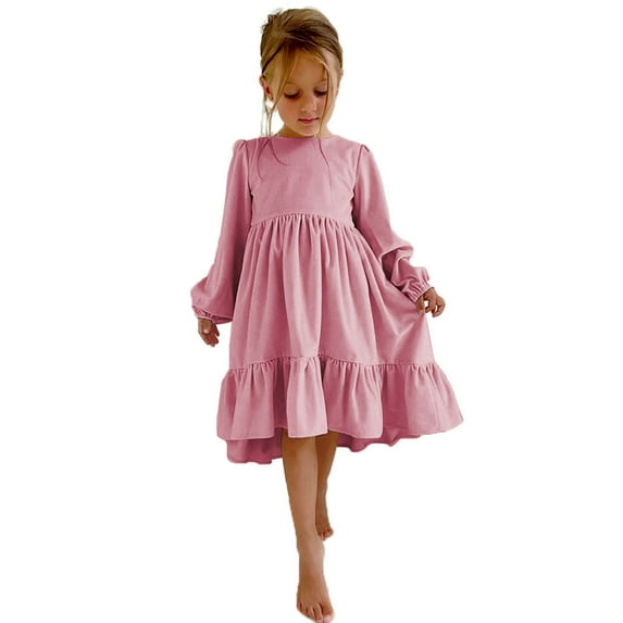 Girls Ruffle Princess Dress Long Sleeve Casual Dresses Party Midi Dress