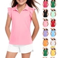 thumbnail image 1 of Girls Ruffle Short Sleeve Polo Shirt, Kids Collared V Neck School Uniform for Girls,Quick Dry Summer Autumn Casual Tops, 1 of 8
