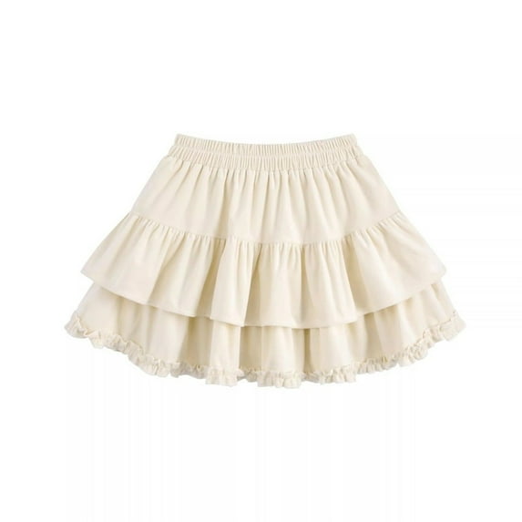 Girls Ruffle Skirt Dress Girls Ruffle Skirts, Mini Pleated Skirt Skort for Toddler Girls, Summer New Ruffle Cute Flowy Skirt Built in Shorts Girls Tutus Ballets Skirt Beige 2Y