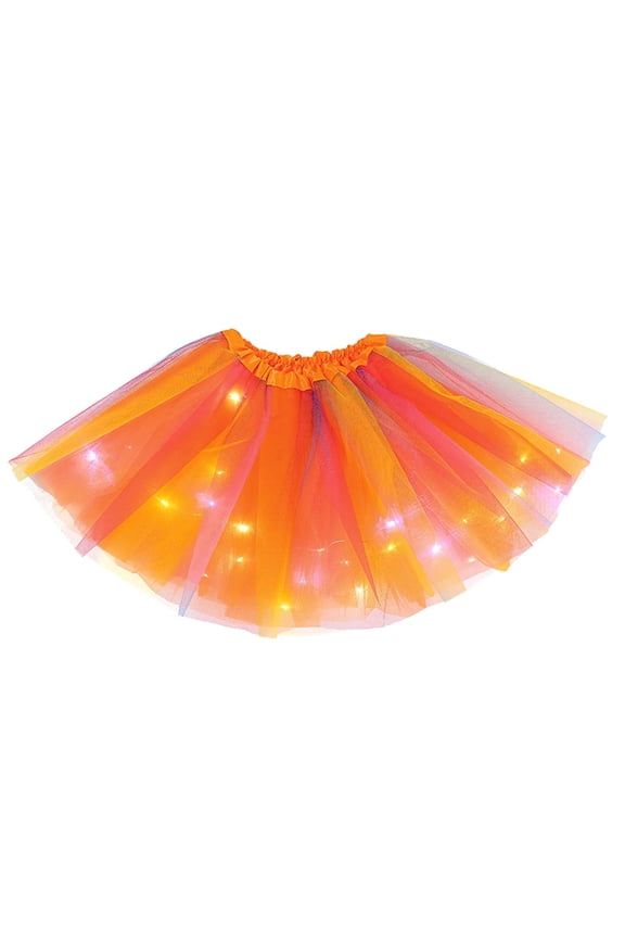Girls Ruffle Skirt Girl's Tutus Skirt with LED Light Layered Ballets Tulles Skirts Mesh Puffy Princess Dance Skirt Tutus Skirts for Toddler Girls Orange 3-9Y