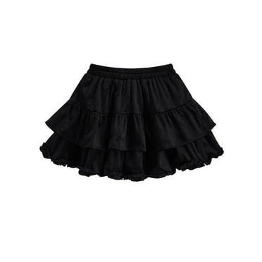 Girls Ruffle Skirts Elastic Waist Layered Puffy Cotton Mini Skirt Solid Tollder Petticoat for Under Dress, 1 Years