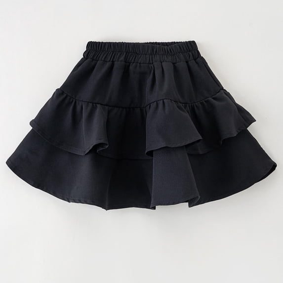 Girls Ruffle Skirts with Shorts Underneath, Layered High Waisted Cute Scooter Mini Skirts Skorts Black 9-10Y