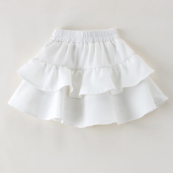 Girls Ruffle Skirts with Shorts Underneath, Layered High Waisted Cute Scooter Mini Skirts Skorts White 13-14Y