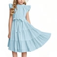 thumbnail image 1 of Girls' Ruffle Sleeve A-Line Dress with Belt, Soft and Breathable Polyester for Casual Wear and Special Occasions, 1 of 6