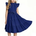 thumbnail image 1 of Girls' Ruffle Sleeve A-Line Dress with Belt, Soft and Breathable Polyester for Casual Wear and Special Occasions, 1 of 6