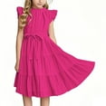 thumbnail image 1 of Girls' Ruffle Sleeve A-Line Dress with Belt, Soft and Breathable Polyester for Casual Wear and Special Occasions, 1 of 6
