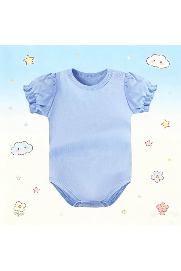 Girls' Ruffle Sleeve Cotton Bodysuit | Kids Short Sleeve Onesie with Snap Crotch | Soft Light Blue Romper | Sizes 3M to 36M,Size 24-36 Months