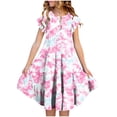 thumbnail image 1 of Girls Ruffle Sleeve Dress,Kids Flutter Sleeve Floral Print Tiered Dress, 1 of 5