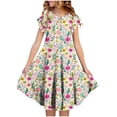 thumbnail image 1 of Girls Ruffle Sleeve Dress,Kids Flutter Sleeve Floral Print Tiered Dress, 1 of 4