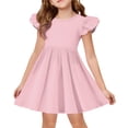 thumbnail image 1 of Girls Ruffle Sleeve A Line Dress Solid Color T Shirt Tunic Summer Princess Tunic Easter Day Party Outfit Flowy Silhouette For Little Girls Spring Outdoor Picnic Dress Pink 110, 1 of 4