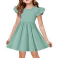 thumbnail image 1 of Girls Ruffle Sleeve A Line Dress Solid Color T Shirt Tunic Summer Princess Tunic Easter Day Party Outfit Flowy Silhouette For Little Girls Spring Outdoor Picnic Dress Mint Green 150, 1 of 3