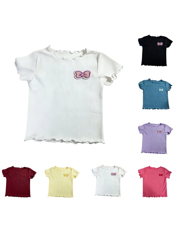 Girls Ruffle Sleeve T Shirts Summer Short Sleeve Casual Cute Crewneck Tops Tees 18-24 Months