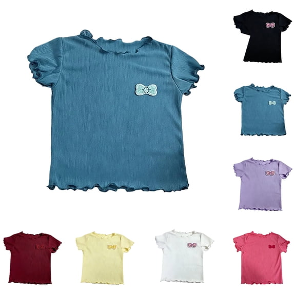 Girls Ruffle Sleeve T Shirts Summer Short Sleeve Casual Cute Crewneck Tops Tees 3-4 Years