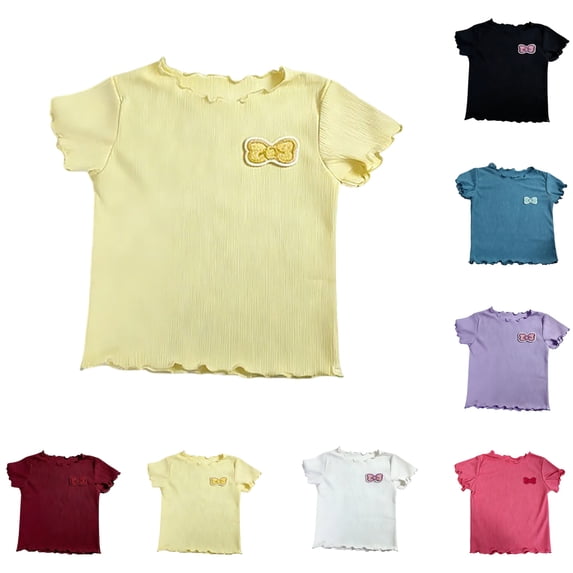 Girls Ruffle Sleeve T Shirts Summer Short Sleeve Casual Cute Crewneck Tops Tees 5-6 Years