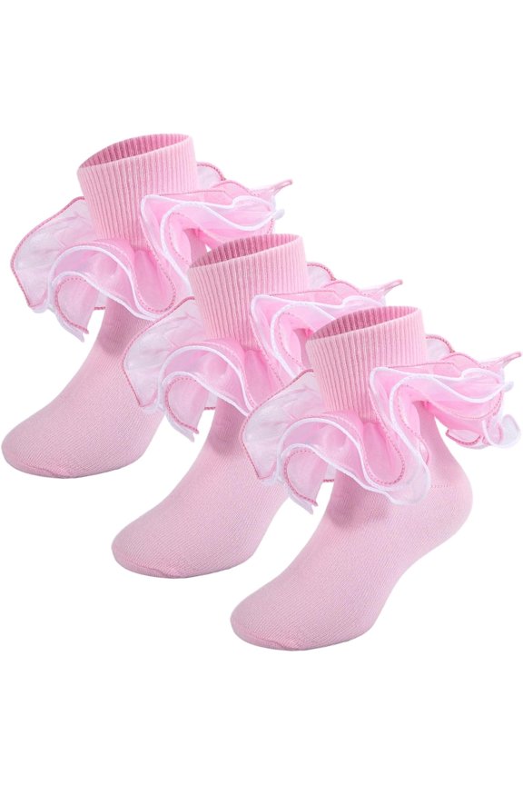 Ruffle Socks 4-Layer Big Fluffy Lace Frilly Dress Socks Turn Cuff Fancy Pageant Sock