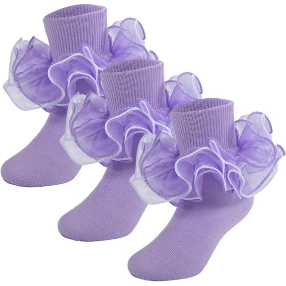 Ruffle Socks 4-Layer Big Fluffy Lace Frilly Dress Socks Turn Cuff Fancy Pageant Sock