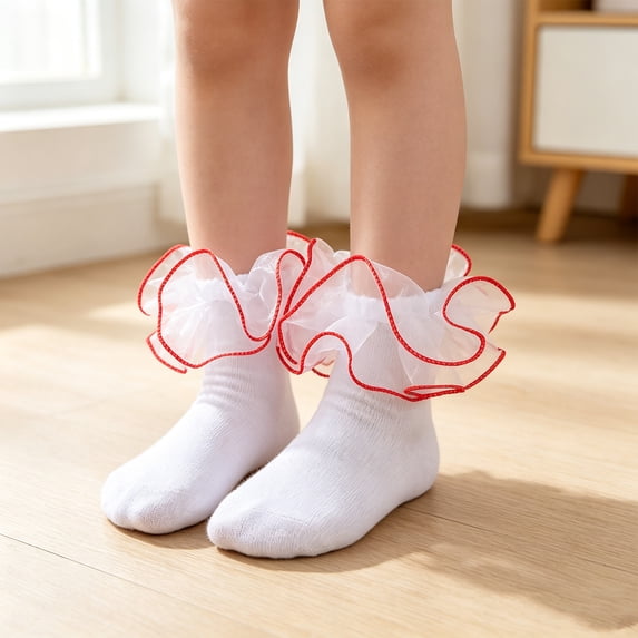 Girls Ruffle Socks Toddler Lace Frilly Dress Socks Fold Over Church Fancy Socks for Little Kids Big Girl