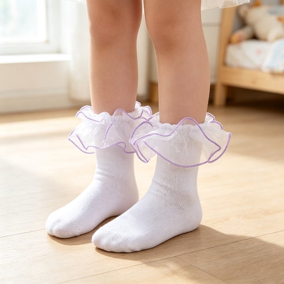 Girls Ruffle Socks Toddler Lace Frilly Dress Socks Fold Over Church Fancy Socks for Little Kids Big Girl