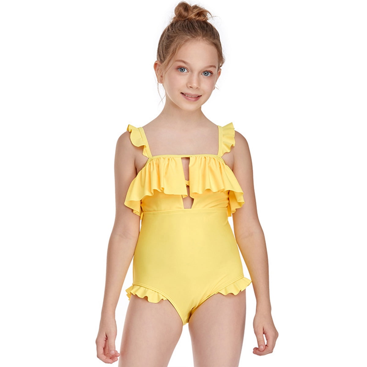 Girls UPF 50+ Ruffle Swim Briefs | Yellow