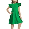 thumbnail image 1 of Girls Ruffle Summer Dress Size 6 Flutter Sleeve Casual Sun Dress Vacation Midi A Line School Dresses Green, 8-9 Years, 1 of 7