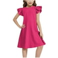 thumbnail image 1 of Girls Ruffle Summer Dress Size 6 Flutter Sleeve Casual Sun Dress Vacation Midi A Line School Dresses Hot Pink, 10-11 Years, 1 of 7