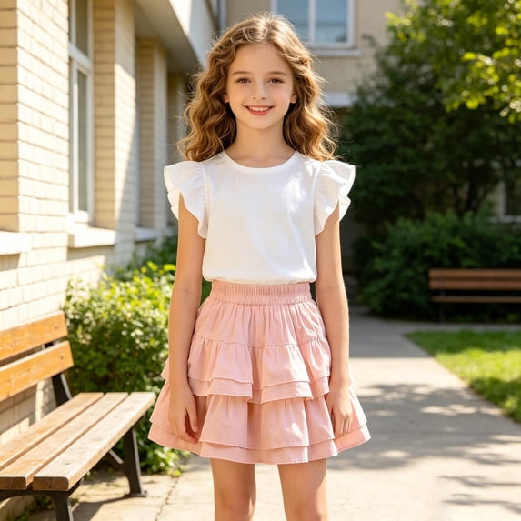 Girls Ruffle Tiered Mini Skirt High Waist Cute Lace Skirts
