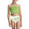 thumbnail image 1 of Girls Ruffle Trim Strapless Bandeau Shirred Bikini Set Two Piece Swimsuits Swimwear Bathing Suit, 1 of 7