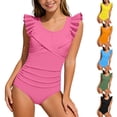 thumbnail image 1 of Girls Ruffle Trim Swimsuit Back Bathing For Teen YouthSky Blue7-8Y, 1 of 3