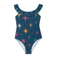 thumbnail image 1 of Girls Ruffled One Piece Swimsuit Summer Beach Vacation Swimwear Tank Swimsuit Colorful Stars Pattern, 1 of 8
