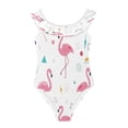 thumbnail image 1 of Girls Ruffled One Piece Swimsuit Summer Beach Vacation Swimwear Tank Swimsuit Cute Flamingo Pattern, 1 of 8