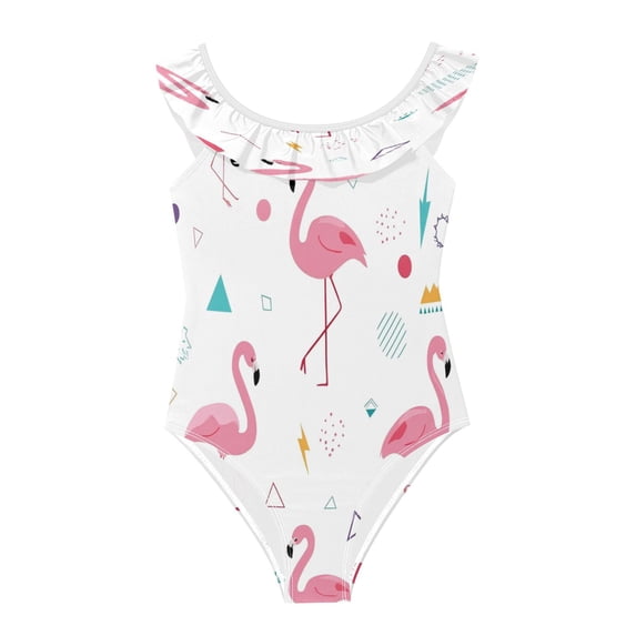 Girls Ruffled One Piece Swimsuit Summer Beach Vacation Swimwear Tank Swimsuit Cute Flamingo Pattern