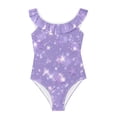 thumbnail image 1 of Girls Ruffled One Piece Swimsuit Summer Beach Vacation Swimwear Tank Swimsuit Lavender Glitter Stars Pattern, 1 of 8