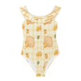thumbnail image 1 of Girls Ruffled One Piece Swimsuit Summer Beach Vacation Swimwear Tank Swimsuit Light Brown Capybara, 1 of 8