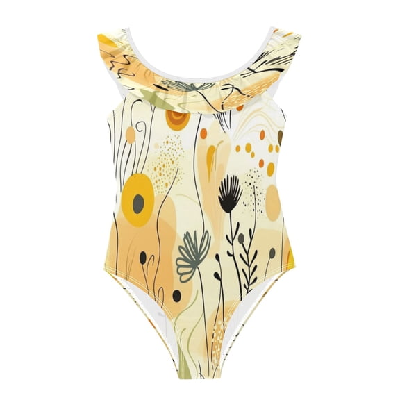 Girls Ruffled One Piece Swimsuit Summer Beach Vacation Swimwear Tank Swimsuit Nature-inspired Elements