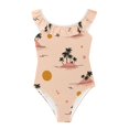thumbnail image 1 of Girls Ruffled One Piece Swimsuit Summer Beach Vacation Swimwear Tank Swimsuit Palm Trees and Suns Pattern, 1 of 8