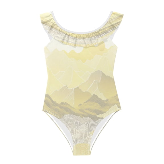 Girls Ruffled One Piece Swimsuit Summer Beach Vacation Swimwear Tank Swimsuit Patterned Hills