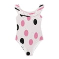thumbnail image 1 of Girls Ruffled One Piece Swimsuit Summer Beach Vacation Swimwear Tank Swimsuit Pink and Black Dots, 1 of 8