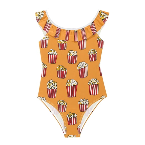 Girls Ruffled One Piece Swimsuit Summer Beach Vacation Swimwear Tank Swimsuit Popcorn Pattern