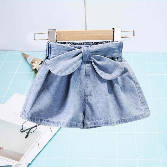 Girls Ruffles Jean Shorts Toddler Stretch Denim Bow Skirt Shorts Summer Beach Sports Short Pants 2-12 Years