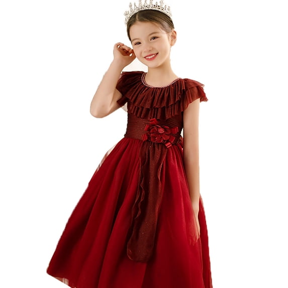Girls Ruffles Tulle Flower Dress Ball Gown for Wedding Birthday Party