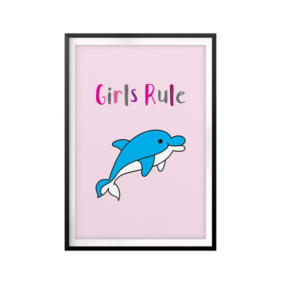 Girls Rule Cute Dolphin 8 x 10 UNFRAMED Print Kids Bathroom Wall Art