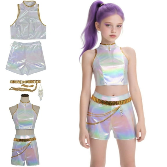 Girls Pop Singer Outfit Set for Pendant Dance Stage Party Theme Dress Up Birthday Gifts(140)