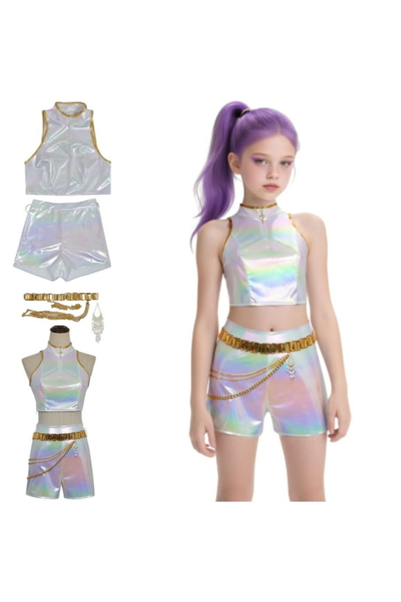 Girls Pop Singer Outfit Set for Pendant Dance Stage Party Theme Dress Up Birthday Gifts(140)